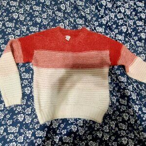 Girl sweater; multicolor red, pink, white cream color, very warm
